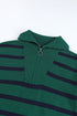 Striped O-Ring Zip Front Collared Drop Shoulder Long Sleeve Sweater Dress